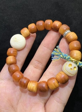 高油崖柏老型珠手链搭配象牙果包子文玩手链