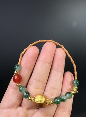 橄榄核竹节搭配崖柏木五条经文贴片细手链手串