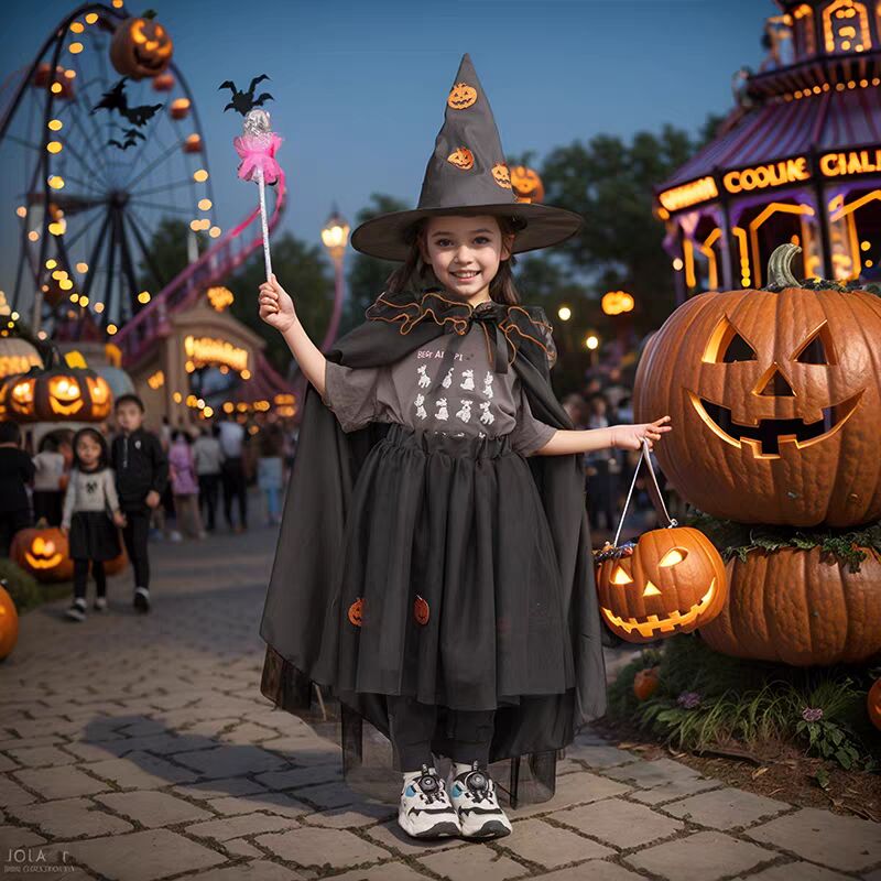 万圣节儿童服装斗篷披风女巫衣服