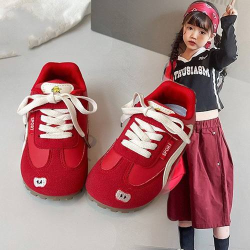 女童红色苹果鞋男宝宝休闲板鞋2025秋季百搭阿甘鞋软底运动豆豆鞋