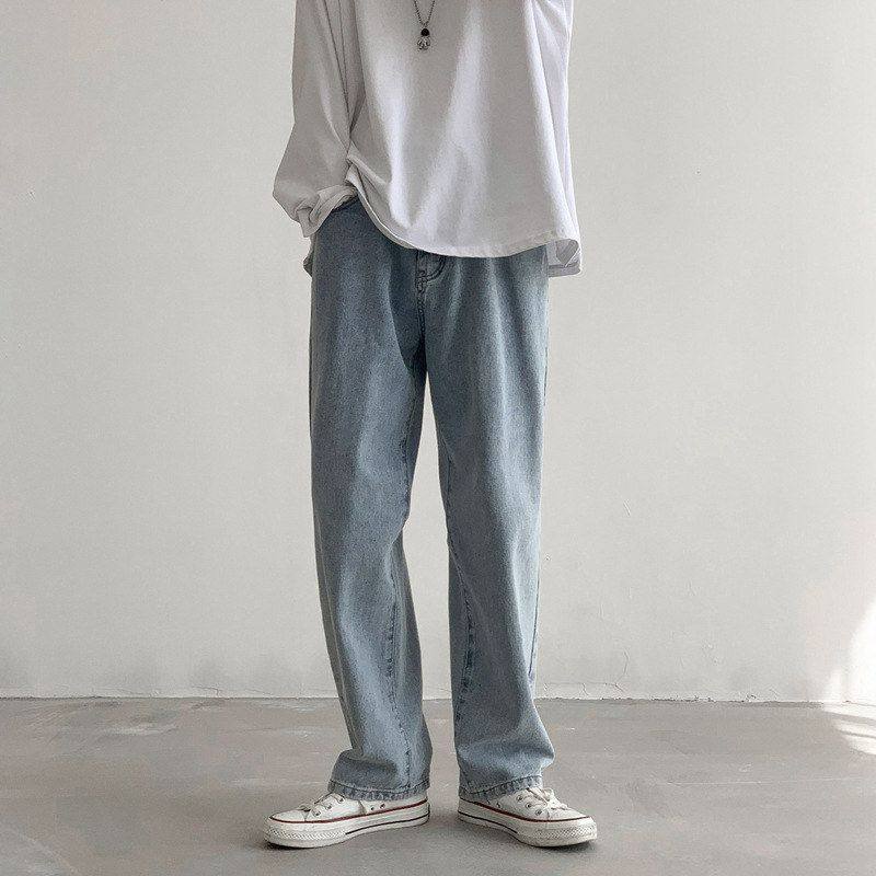直筒牛仔裤男加绒牛仔裤阔腿拖地男韩版潮流黄泥染男装休闲百搭潮
