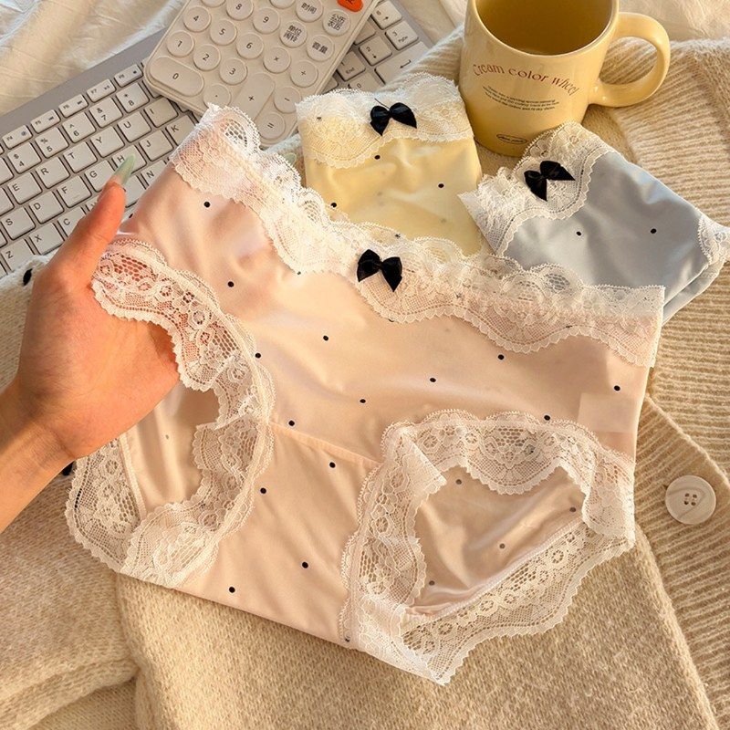 冰丝女士内裤蕾丝性感少女生无痕抗菌冰丝三角裤头