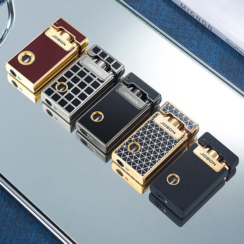 火机高档感应金属爆款个性明火直冲切换双火打火机可视气窗高级