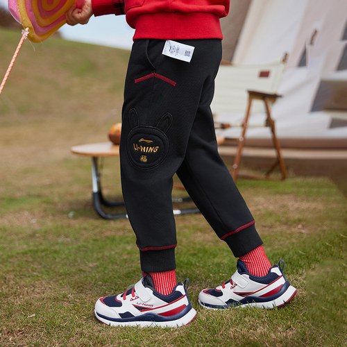 李宁正品童装卫裤女小童春季休闲束脚针织运动长裤YKLS010