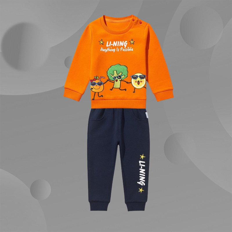 李宁套装男女婴童小童新款套头卫衣卫裤圆领针织运动服YWEQ015