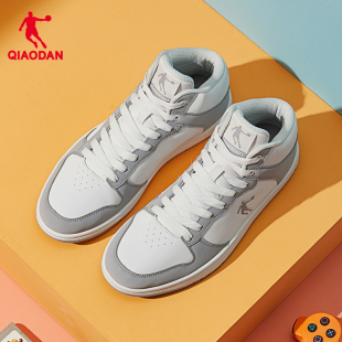 乔丹高帮板鞋灰色AJ空军一号秋冬2025新款皮面运动鞋男百搭休闲鞋