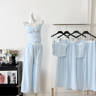 早春穿搭针织套装女2026新款抹胸吊带上衣裤子两件套