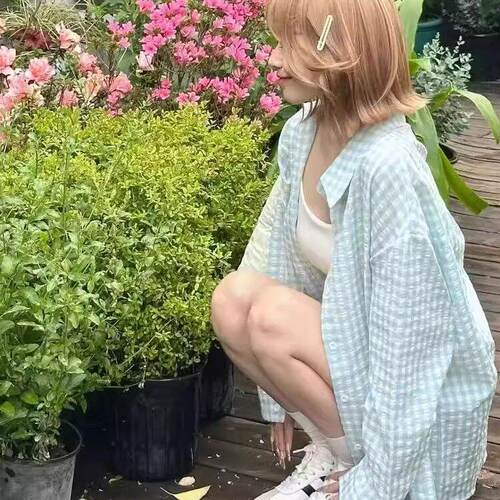 原版质量 蓝绿格纹POLO领衬衣女夏季多巴胺薄款宽松防晒上衣