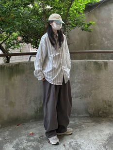 日系復(fù)古純棉深灰色休閑工裝 子潮ins 男女中性風(fēng)寬松直筒闊腿褲 褲