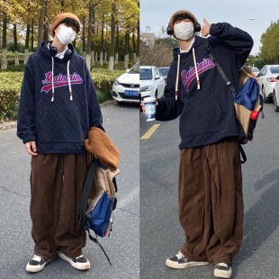 灯芯绒休闲运动裤男日系春秋新款复古束脚卫裤学生韩版宽松直筒裤
