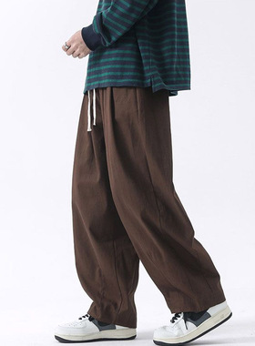 咖啡色工装裤女秋春季cityboy日系休闲裤子廓形直筒宽松阔腿裤男