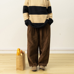 日系复古灯芯绒阔腿裤 子潮 男女中性风垂感宽松显瘦拖地休闲灯笼裤