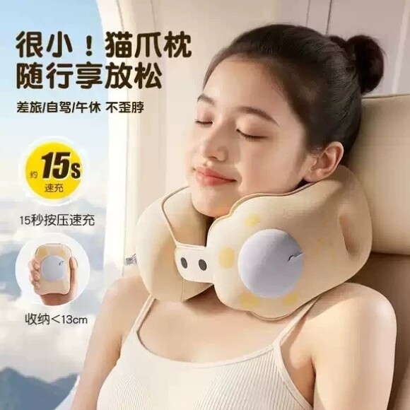 按压充气u型枕可携式旅行枕头护颈枕u形枕长途飞机儿童高铁睡觉神