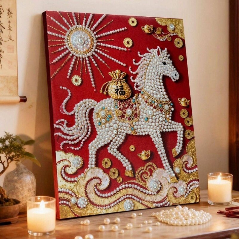 马上有钱珍珠钻石DIY手工制作送材料包中式马年祝福礼物装饰挂画