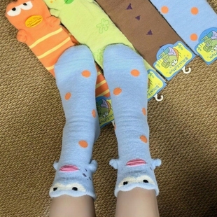 比奇堡丑鱼袜子睡眠澳绒袜搞怪毛绒长筒袜立体保暖加厚女孩袜子