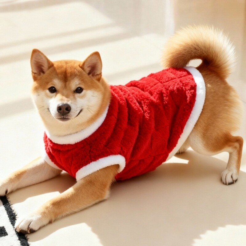 狗狗衣服冬季保暖柯基柴犬新年红色马甲秋冬装宠物服装加绒背心