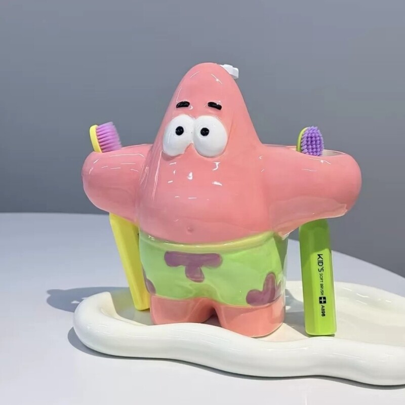 陶瓷派大星牙刷架子置物架情侣电动牙刷底座化妆室洗漱台创意支架