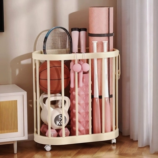 瑜珈垫收纳筐家用放篮球类带轮收纳筐运动健身器材工具整理置物架