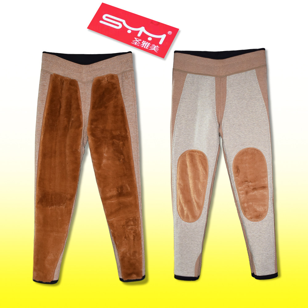 圣雅美正品女深冬三层特别加厚加肥加大高腰护膝护腰驼绒保暖棉裤