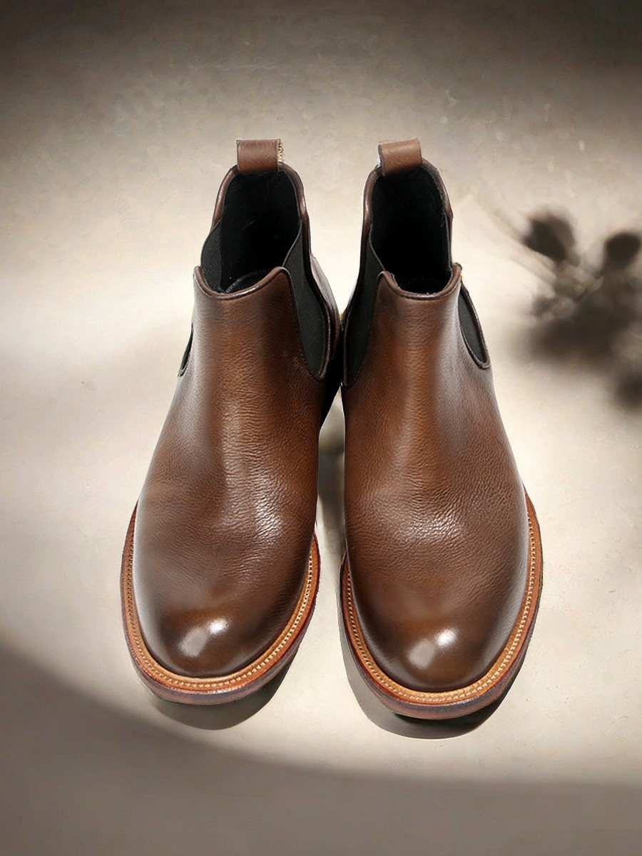 KIXSIZE BRITISH SLEEVE VINTAGE INS STYLE CHELSEA BOOTS MENS ANKLE BOOTS ITALIAN LEATHER RUBBED HIGH-TOP BOOTS