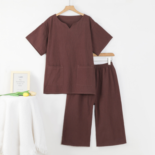 新款 汗蒸服纯棉麻泰式 古法按摩服睡衣SPA衣服7分中裤 女桑拿服男款