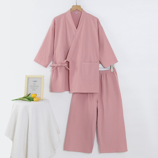 按摩桑拿服男 家居汉和服洗浴足疗7分裤 日式 汗蒸服纯棉麻睡衣女款