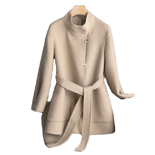 乔妮塔女装2025秋冬季新款系带羊毛中长款双面呢子大衣零羊绒外套