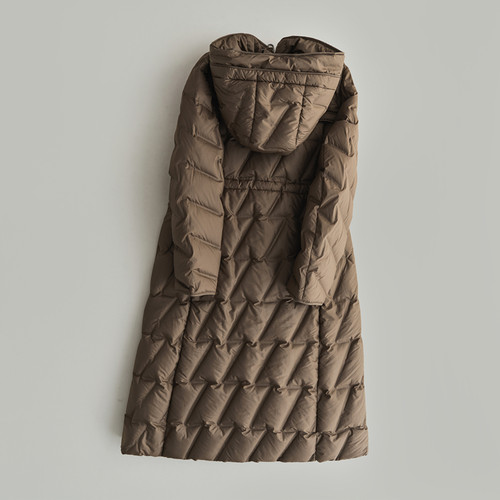 冬款90白鸭绒连帽过膝长款羽绒服