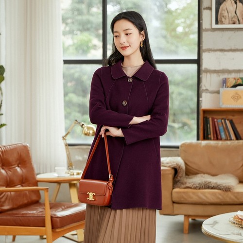 秋冬中老年双面呢羊毛大衣中长款