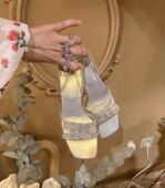 彩色方块贝壳片露趾凉拖鞋 baroccoshoes夏季 复古中跟女凉鞋