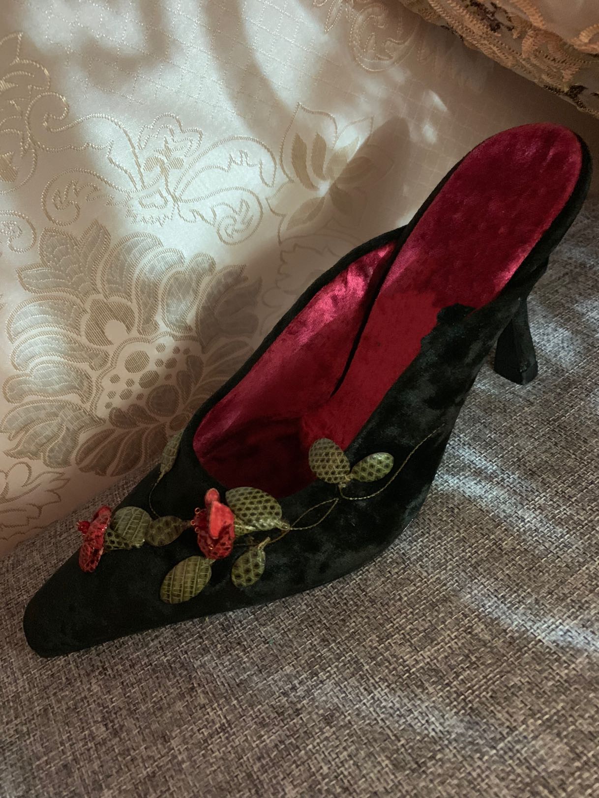 Barocco shoes 复古vintage 古着中古文艺花朵尖方头高跟拖鞋 女鞋 包头拖 原图主图