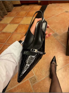 小众女单鞋 芍药花推荐 真皮vintage古着款 复古尖头后空女单鞋 款