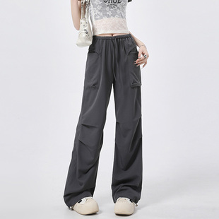 炭灰色休闲裤 松紧腰高级感阔腿裤 女束脚裤 长裤 速干运动裤 2025秋季