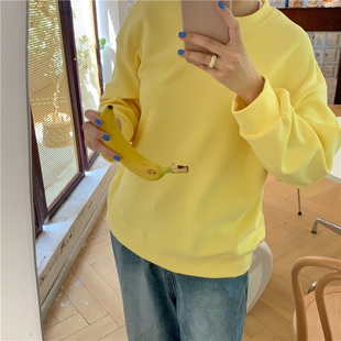 百思朵奶油黄卫衣女2025秋季甜美学生减龄百搭宽松长袖淡黄色上衣