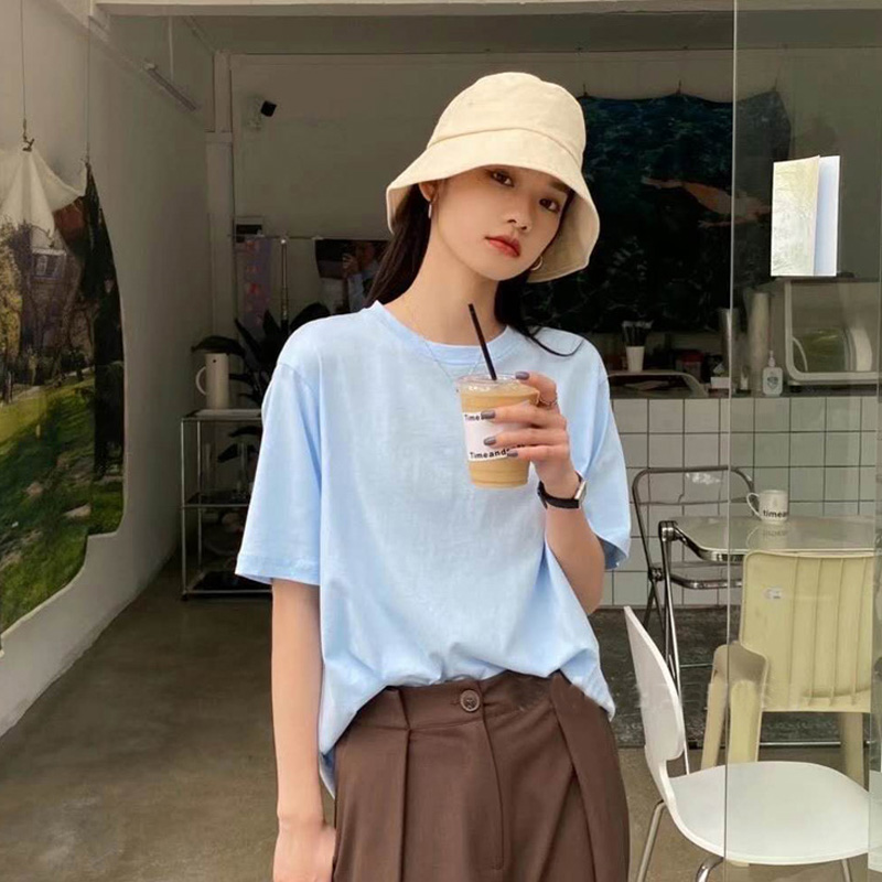 奶油蓝T恤女短袖