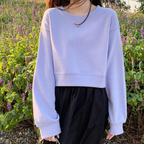 紫色短款甜美卫衣外套圆领高级感