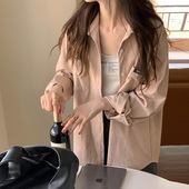 宽松显瘦开衫 柔软舒适中长款 外搭 外套女长袖 春秋浅粉色灯芯绒衬衫