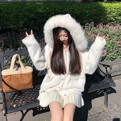 冬季加厚毛领毛衣外套针织衫开衫