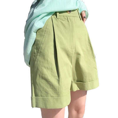 牛油果绿短裤女夏小个子工装