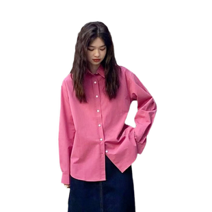 2026春秋树莓色衬衫外套女高级感树莓粉小众设计感玫粉色开衫外搭