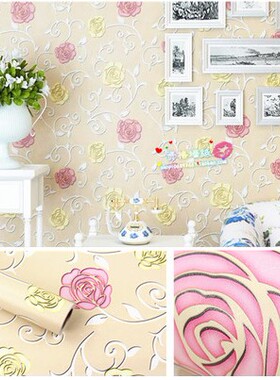 特价pvc自粘墙纸卡其大花墙纸壁纸自粘卧室墙纸自粘墙贴客厅温馨