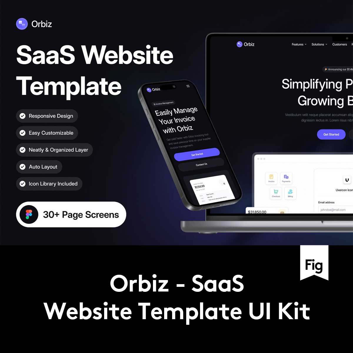 30+屏创意自适应SaaS服务平台WEB网站界面设计Figma模板套件素材