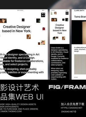 7屏创意插画摄影设计师个人作品网站UI界面设计Figma/Framer模板