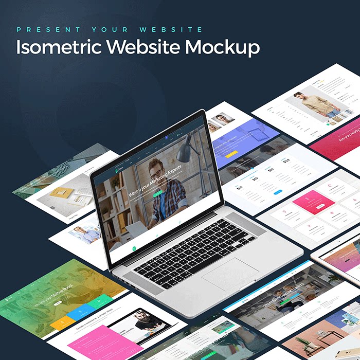 6款不同的等距视角网站网页ui设计展示样机psd智能贴图mockup素材