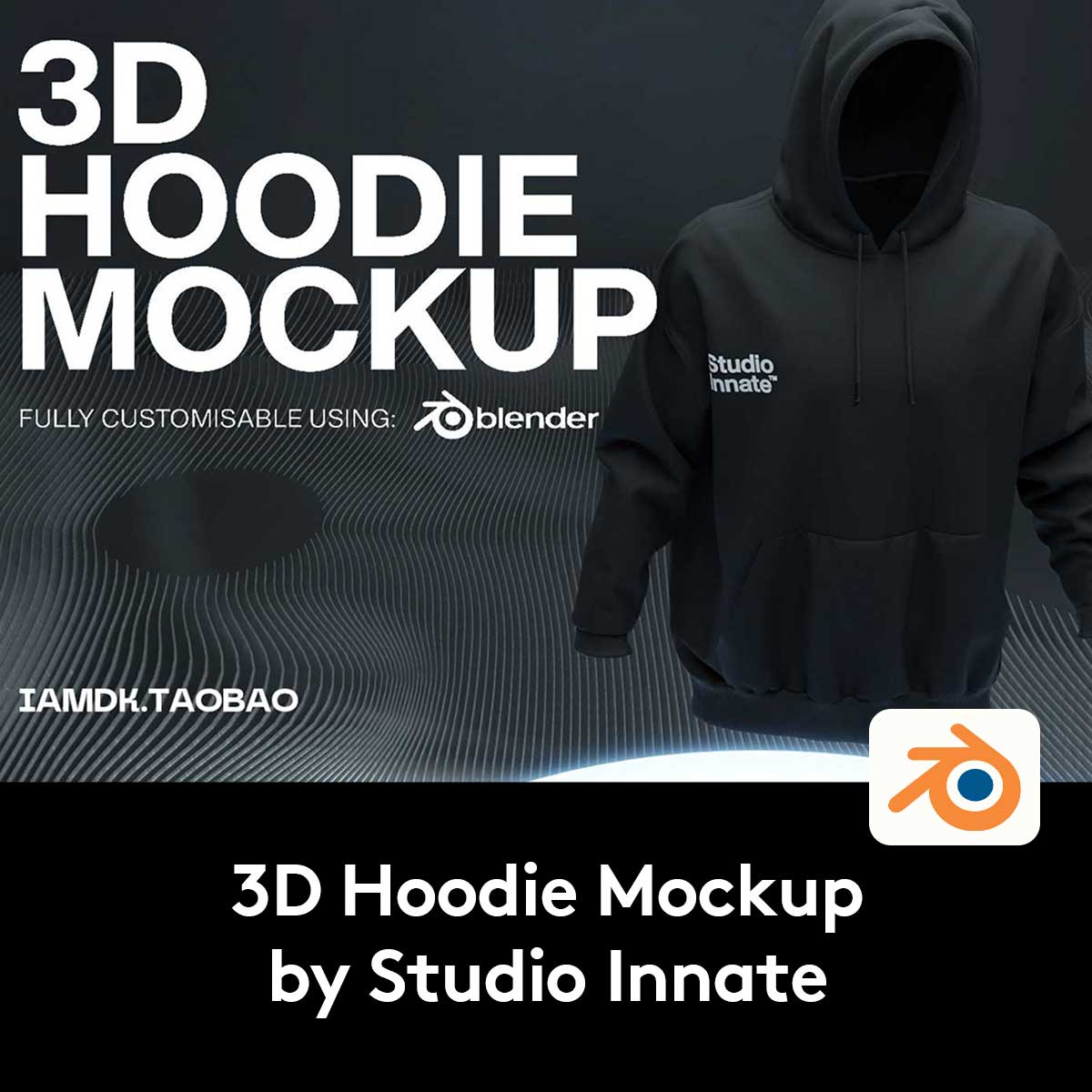 Blender模型 嘻哈套头连衣帽卫衣印花图案设计展示贴图样机模型