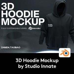 Blender模型 嘻哈套头连衣帽卫衣印花图案设计展示贴图样机模型