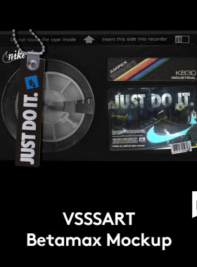 潮流复古Betamax磁带贴纸设计展示贴图样机模板素材 M2020120805