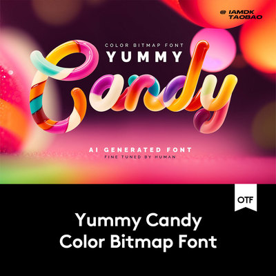 超酷卡通AI技术生成3D立体甜美可口的彩色糖果PSAI英文字体安装包