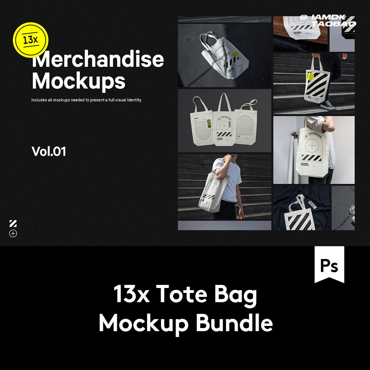 13款逼真手提帆布袋单肩袋定制印花图案设计ps展示贴图样机模板