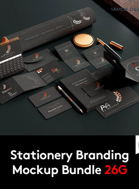 119款暗黑品牌VI标志Logo设计笔记本名片信纸台历贴图PSD样机模板